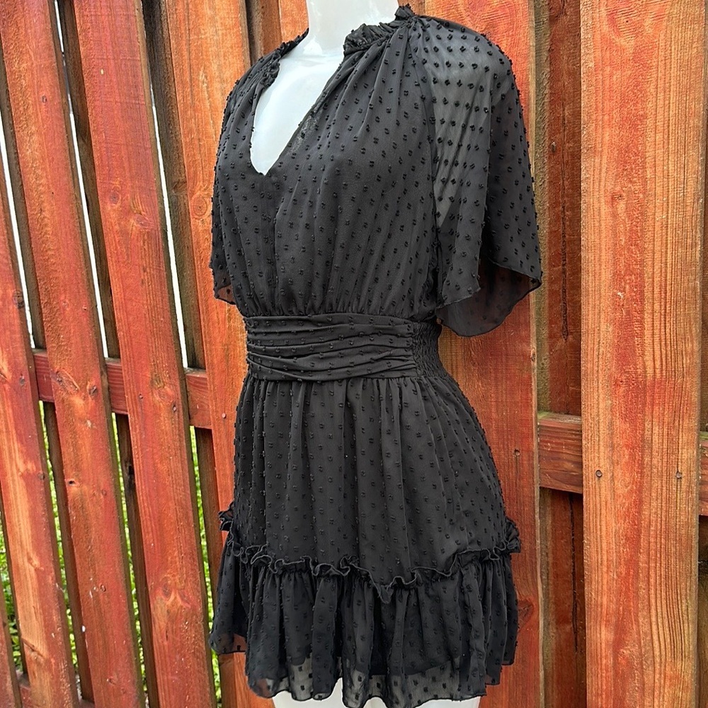 Zara Black Swiss Dot Ruffle Mini Dress Size S - Picture 11 of 14
